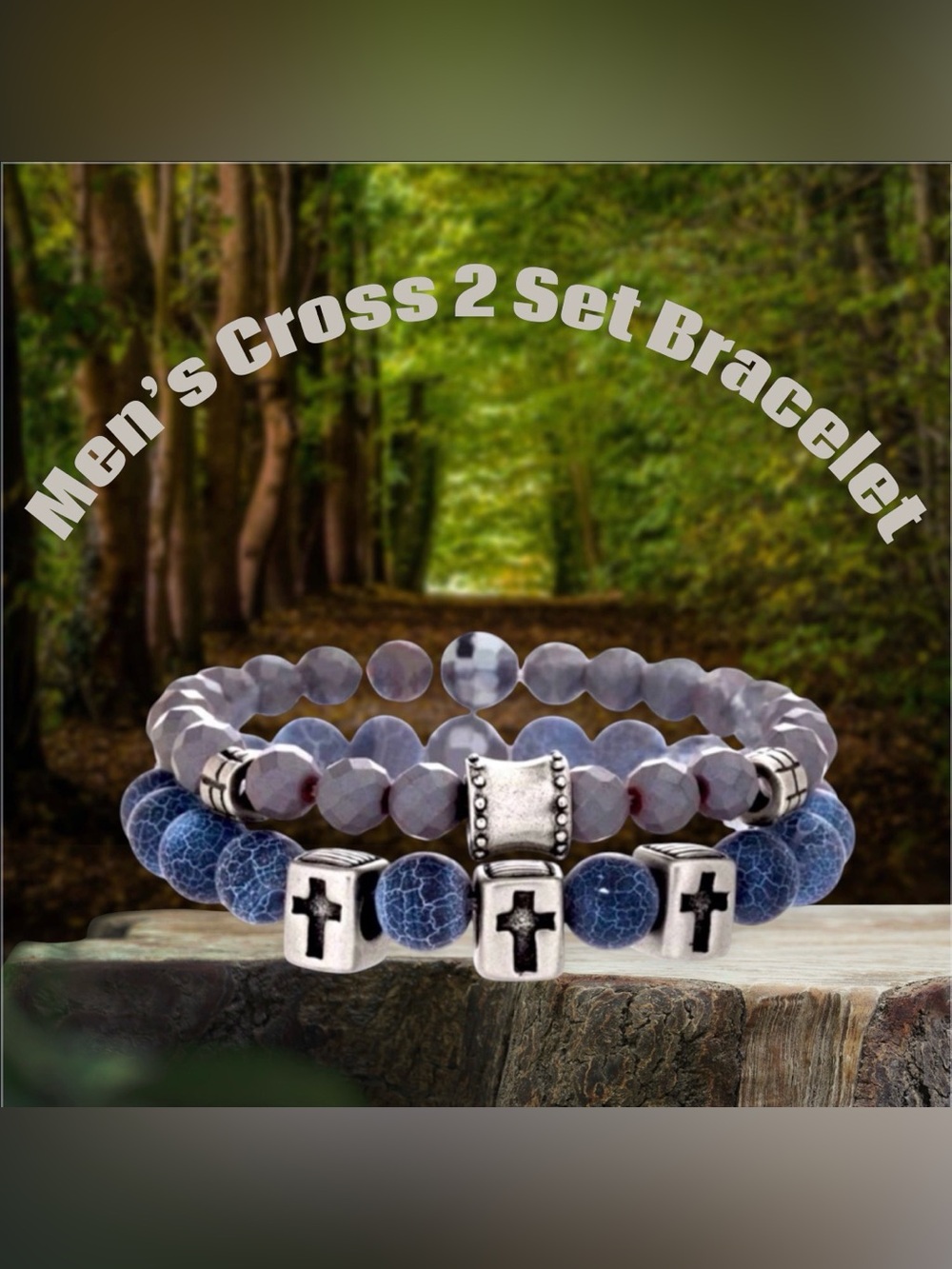 Men’s 2 Set Cross Stainless Steel Bracelet Set NWT